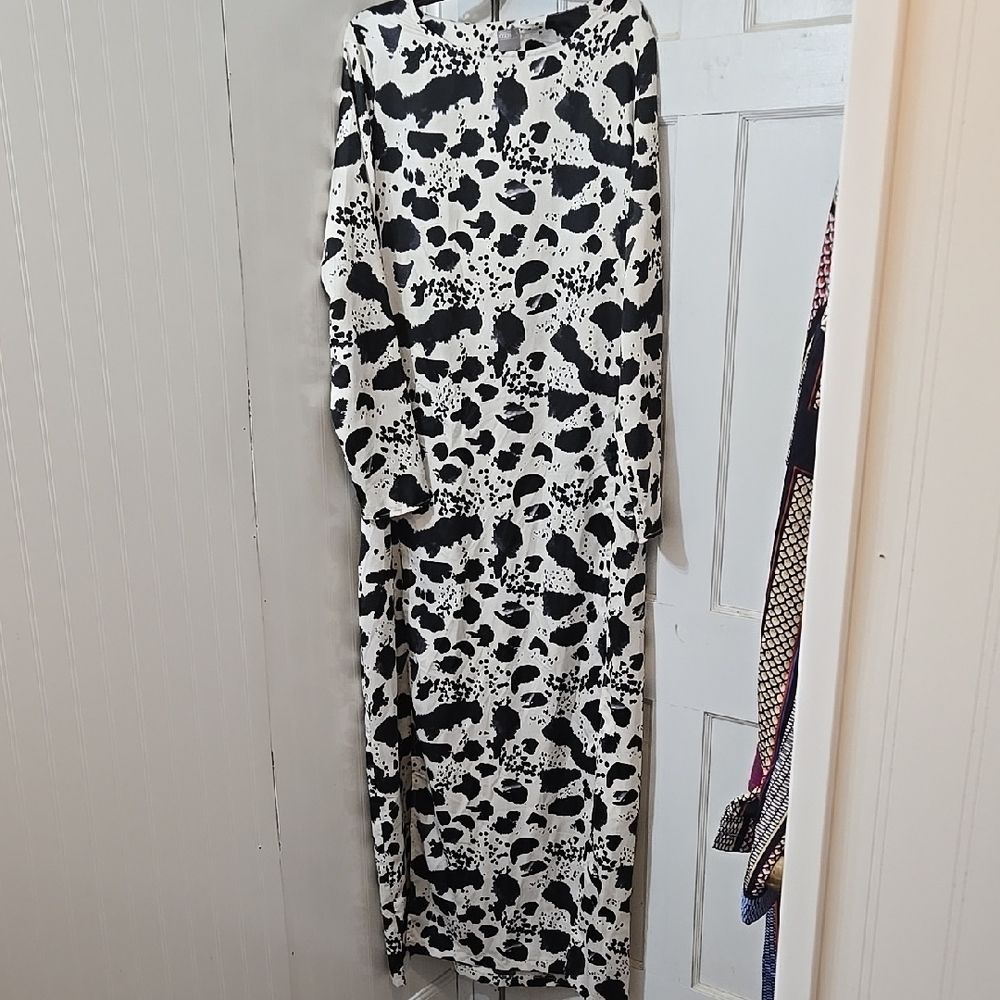 ASOS Animal PRINT MAXI DRESS Plus 14 TALL WOMENS BLACK OFF WHITE